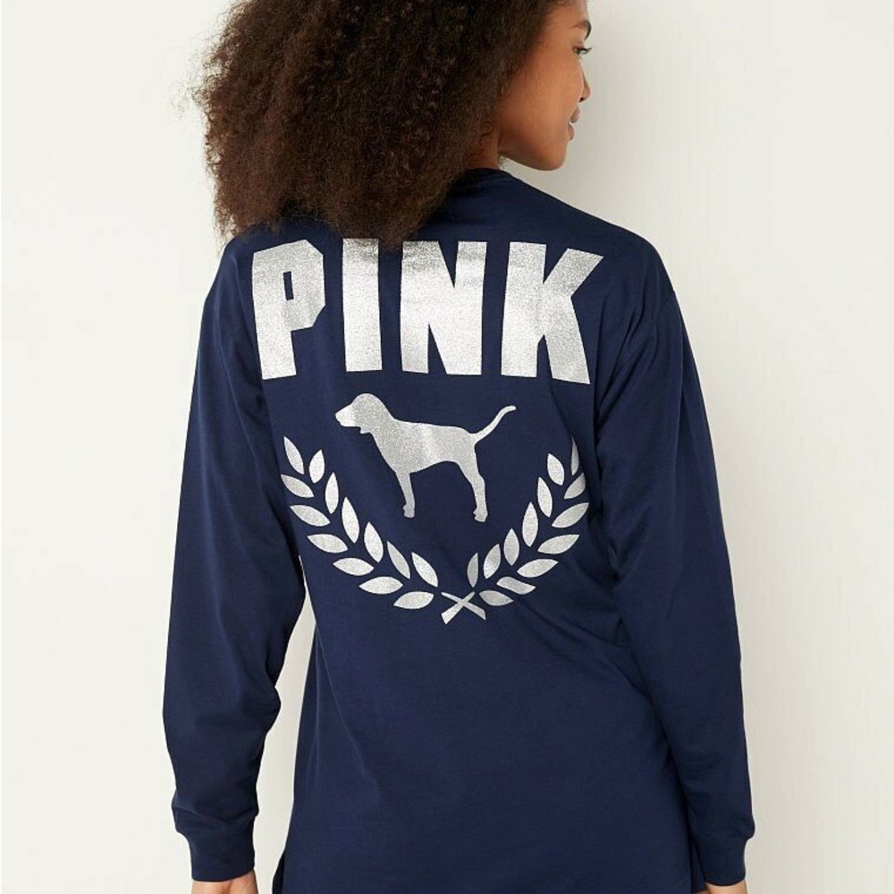PINK Victoria's Secret Navy Dog Long Sleeve Shirt